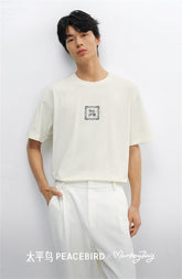 Men's Beige T-Shirt with Graphic Embroidery